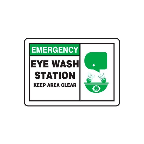 Accuform Accuform Emergency Sign, Eye Wash Station Keep Area Clear Graphic, 14inW x 10inH, Plastic MFSD927VP - main